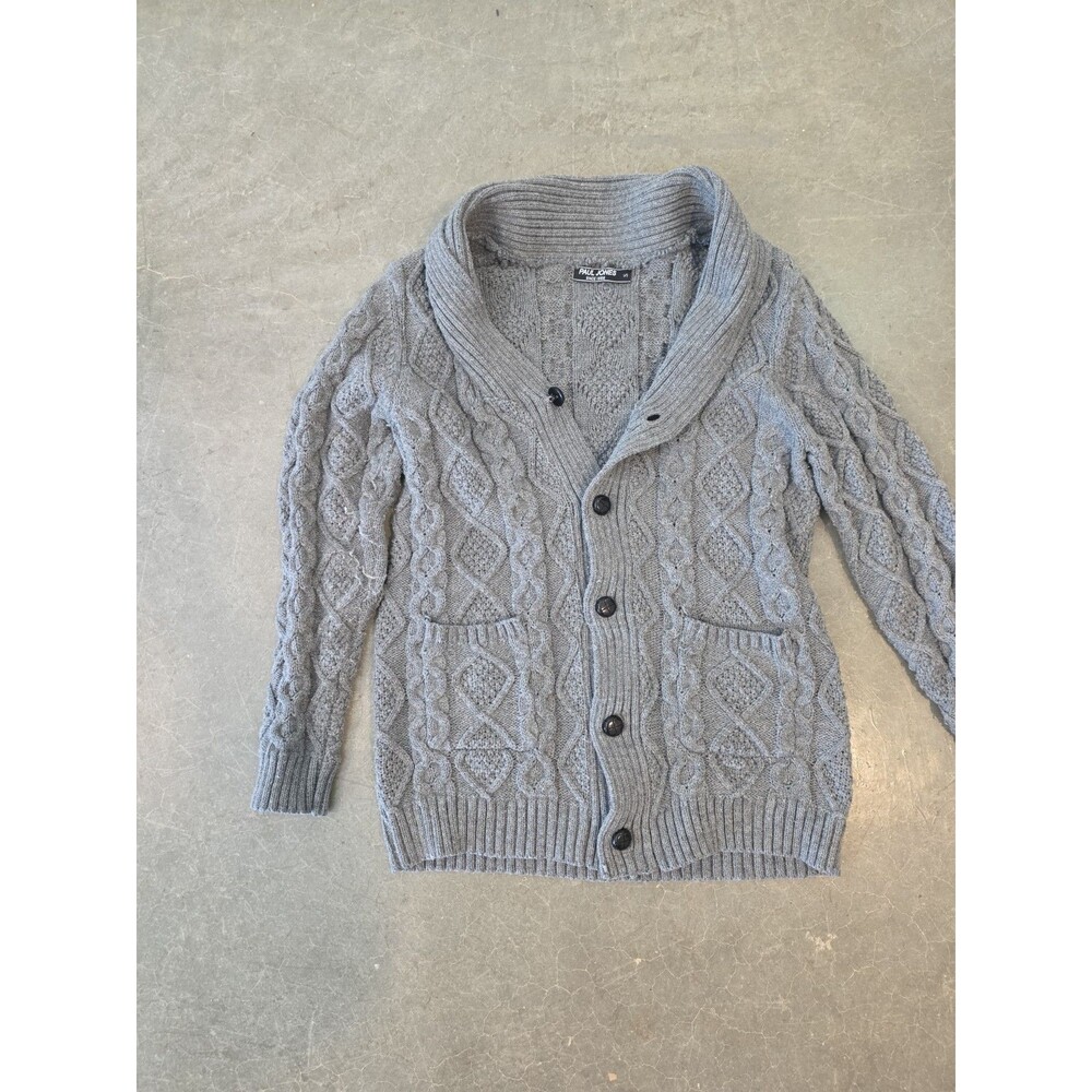 Paul Jones Cardigan Sweater Mens Small Cable Knit Gray